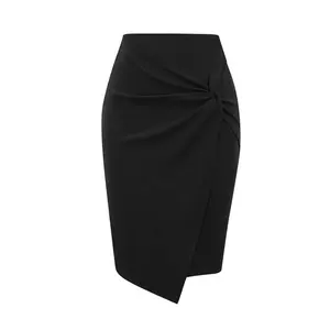 Women's solid color twisted tight skirt, elegant and fashionable high waisted knee length skirt, women's underwear, all season women's work, business and daily wearRAIMENTRY