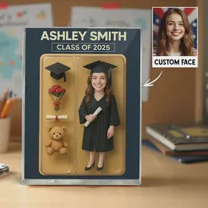 Personalized 3D Graduation Action Figure Plaque – Custom Acrylic Block Keepsake Gift, Unique Packaging, Rectangle Design for Graduation Day