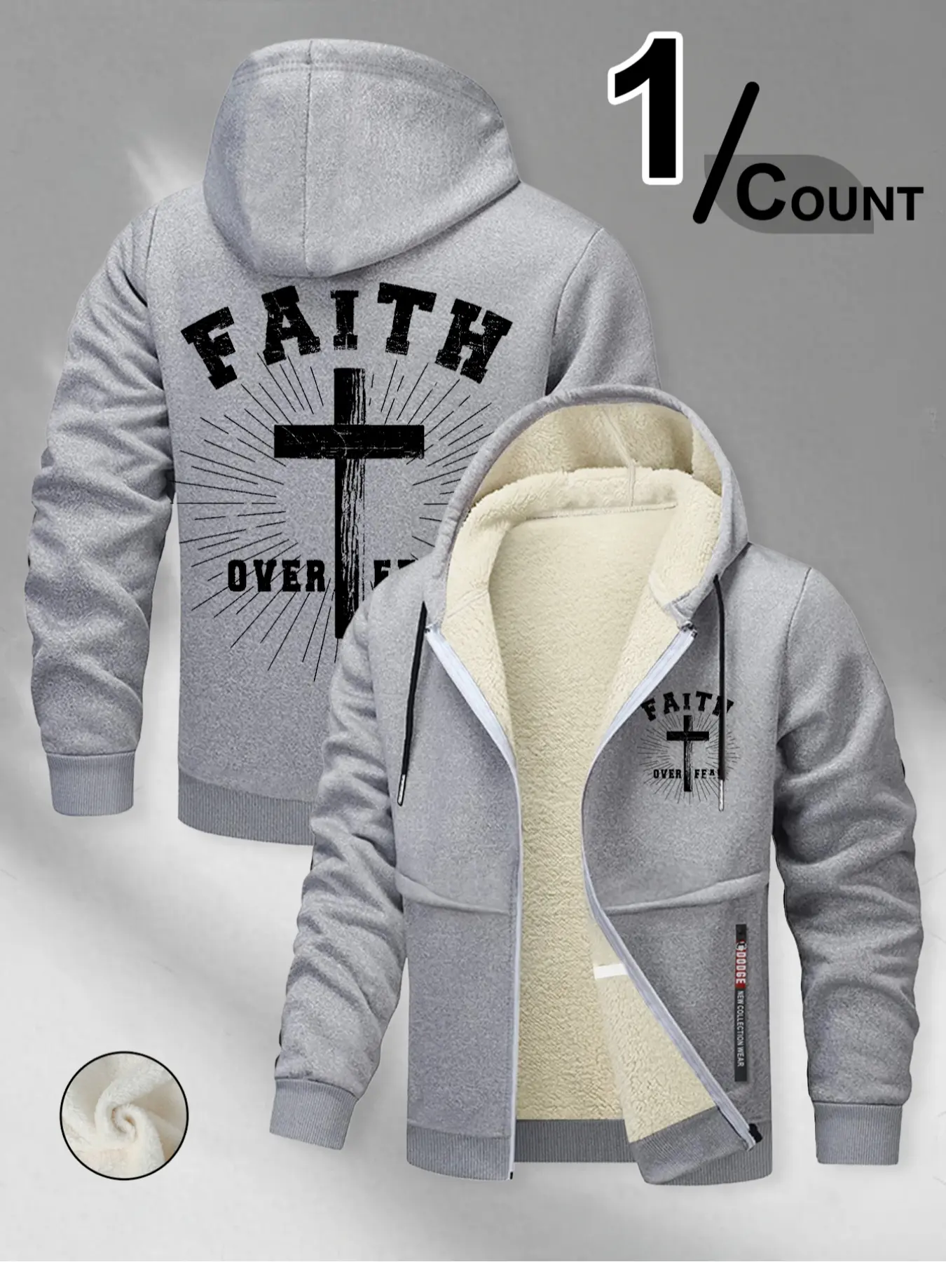 ❄️Winter Faith Armor: FAITH OVER FEAR Casual Long Sherpa Hoodie Jacket | 1/COUNT + Cross Print🔥Crush Cold & Doubt – TikTok’s Hottest Spiritual Flex💥