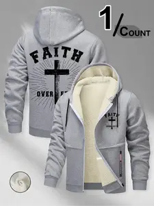 ❄️Winter Faith Armor: FAITH OVER FEAR Casual Sherpa Hoodie Jacket | 1/COUNT + Cross Print🔥Crush Cold & Doubt – TikTok’s Hottest Spiritual Flex💥