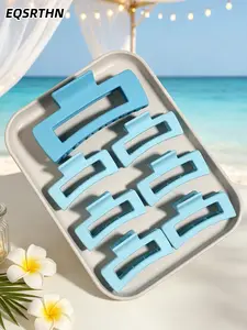 7pcs  Rectangular Claw Clips Matte Ocean Blue Hair Accessories For Beach Vacation Photography High Horsetail Half Up Hairstyles Ideas Non-slip Strong Hold Hair Catch Jaw Clips Professional Styling Tools
