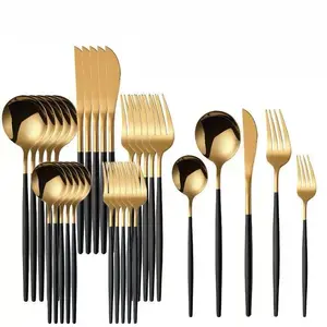 20-30 Pcs Handle Cutlery Set, Stainless Steel Knife Fork Spoon, Tableware Flatware Set, Festival Kitchen Dinnerware Gift, Aesthetic Gold Cutlery Set, Gold Dinnerware Sets, Home Cutlery, Kitchenware