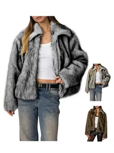 Fisoew Women's Faux Fur Collared Short Jacket Plush Textured Long Sleeve Coat FallFreshness Casual Chic puffer jacket winter outfits women leather jacket women trench coat women coat women #TikTokShopHolidayHaul