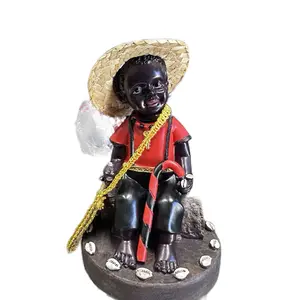 Baby Elegua Statue Guardian of the Roads Messenger of Destiny Hand-Painted Resin Figurine with Cowrie Shells Gold Chain for Altars Home Protection Traditional Yoruba Santería Orisha