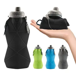 Portable Silicone Water Bottle, Foldable Leak Proof Sports Drinkware with Handle, Washable Reusable Mug