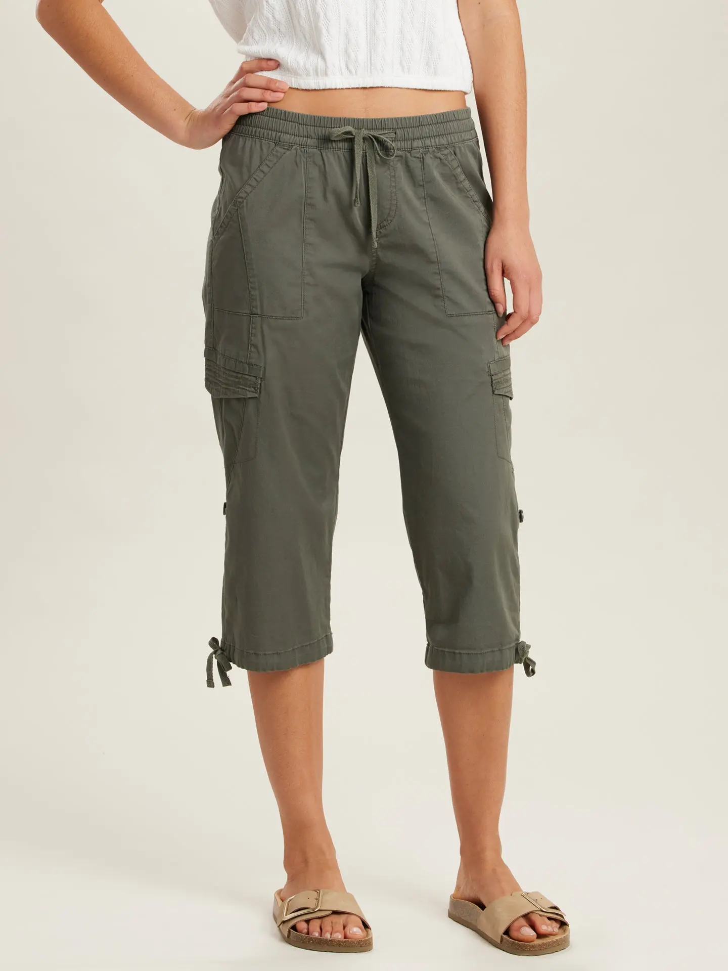 Women’s Convertible Skimmer Pants – Elastic Waist Cotton Blend Capri Pants