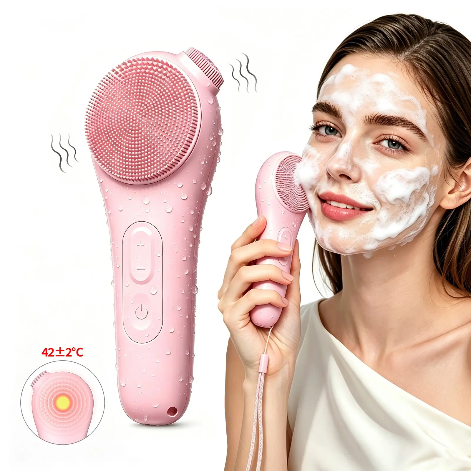 Electric Nose & Facial Cleansing Brush, Rechargeable Face Brush, 5 Modes with Warm Compress, Vibrating Silicone Brush for Deep Pore Cleaning, Exfoliating Massager, IPX7 Waterproof for Men Women, Gifts