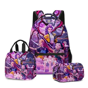 2026 Trendy 3D Marble Print 3-Piece Backpack Set for Girls, K Music Hobby Fan School Backpack Kit, Water Resistant Nylon Daypack with Lunch Bag & Pencil Case, Portable Stationery Organizer for Teen Students & Music Enthusiasts