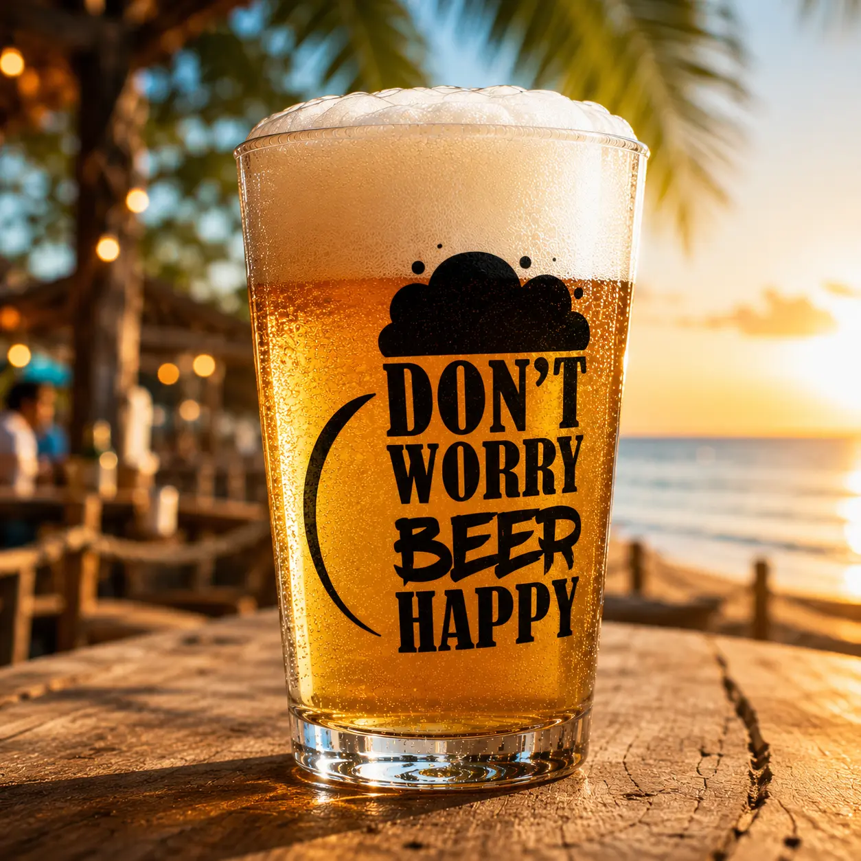Don't Worry Beer Happy Custom Printed Beer Glass, Personalized Pint Glass, Stemless Wine Glass, Funny Drinking Glass, Custom Name Glass, Personalized Gift Glass, Beer Glass, Wine Tumbler, Graphic Printed Glass Cup