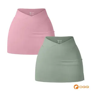 OQQ-Nine cents Women's 2 Piece Yoga Skirts Basic Versatile Stretchy Casual High Waist Mini Skirts Fabric Pastel Tennis Skort Set for Daily Wear