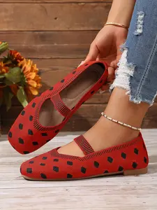Women's Casual Soft Sole Square Toe Flat Shoes, Elastic Band Patchwork Design, Comfortable Walking Shoes for Indoor & Outdoor Use, Slip On Flats