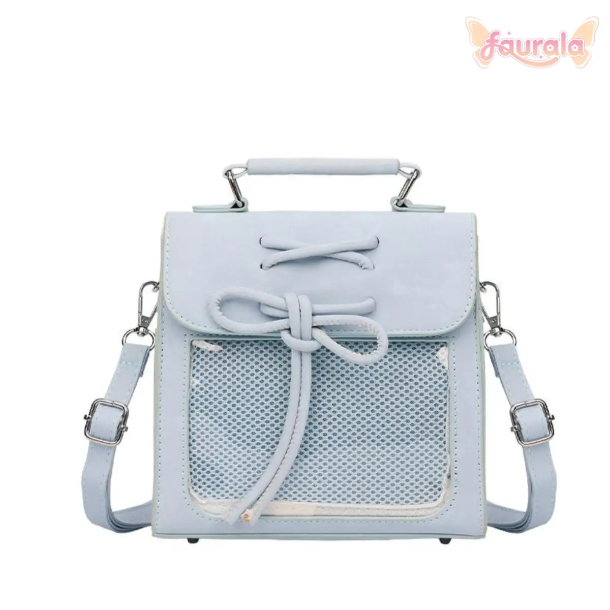 FAURALA Gothic Lace-Up Mini Backpack - Clear Window Crossbody Bag for Anime Pins & Badge Display | Durable Fabric Trendy Y2K, E-Girl, Alt Fashion Aesthetic Perfect for Anime Conventions, K-pop Merch, Cosplay & Everyday Use for Ita Collectors