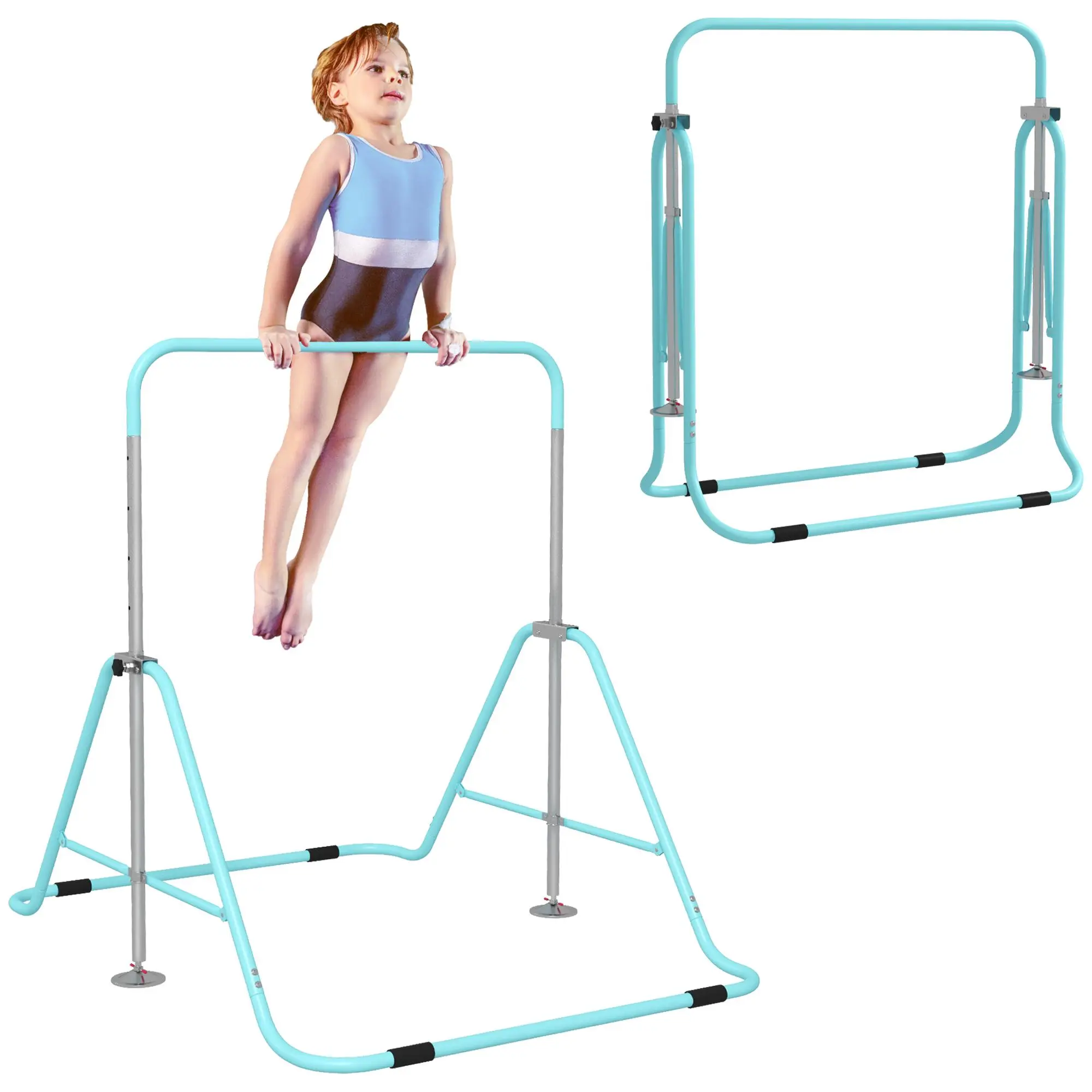 Qaba Folding Gymnastics Bar for Kids with Shock Absorption, Adjustable Gymnastics Horizontal Bar, Gymnastics Kip Bar for Home Use
