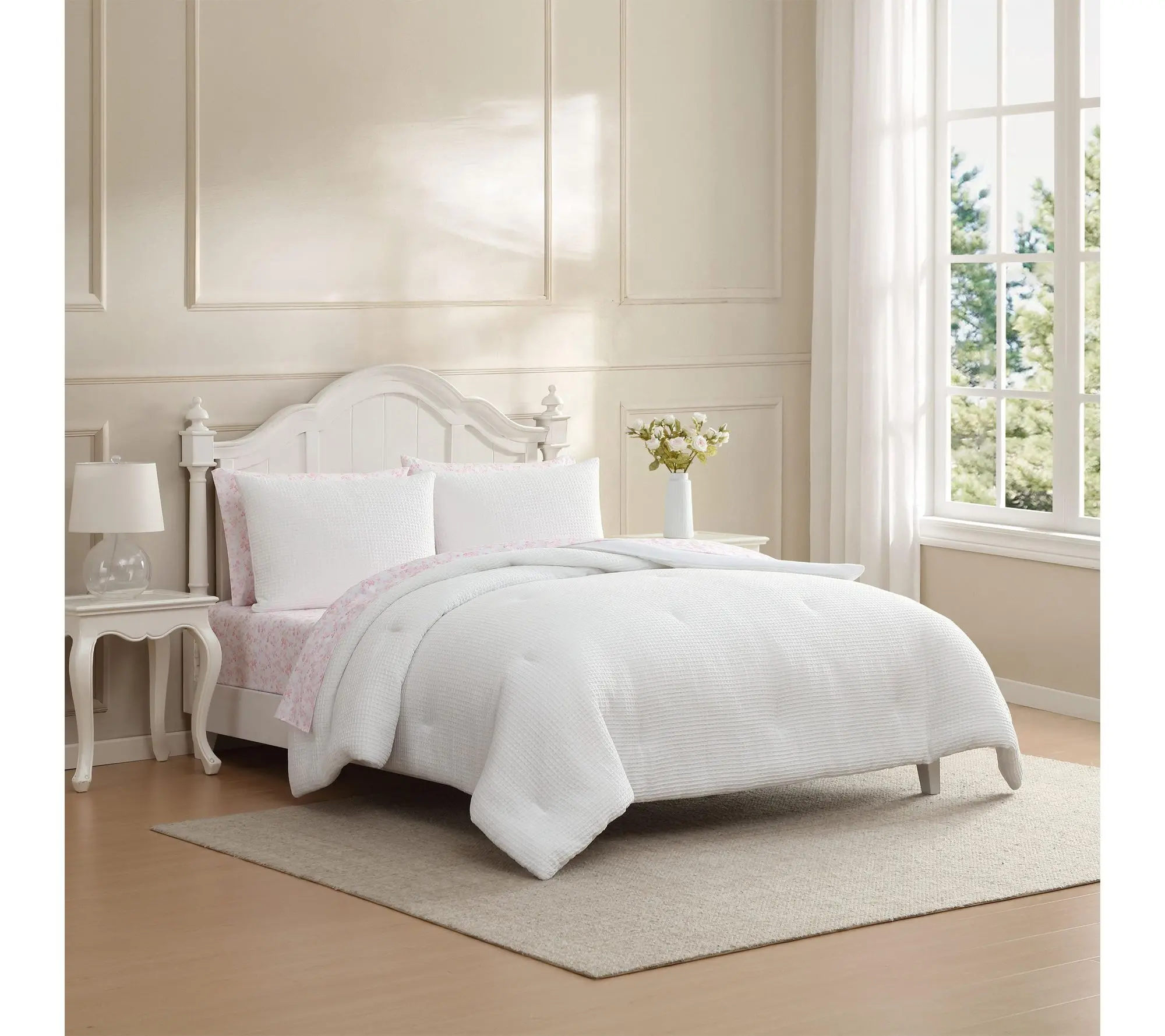 Laura Ashley Waffle Pink 7-Pc Queen Comforter Set