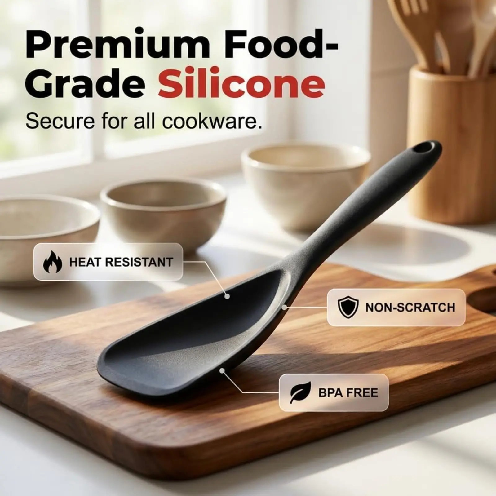 Silicone Cooking Spatula-Spoon Hybrid for Nonstick Cookware, Food-Grade Single Unit Heat Resistant Dishwasher-Safe Kitchen Utensil for Baking, Mixing, Hybrid Shape