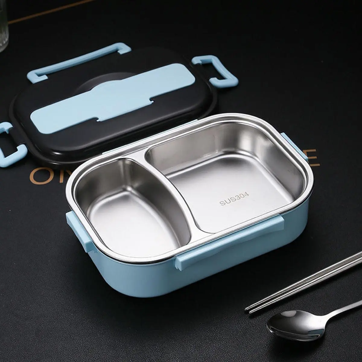 Stainless Steel Reusable Lunch Box Container with Leakproof Secure Snap Closure, BPA-Free Shell, Bento Design, Thermos Bag, Tableware and Chopsticks, Insulated