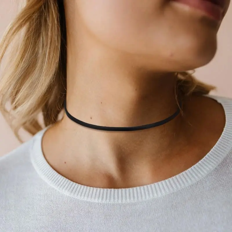 Women's Thin Black Leather Choker Necklace, Halloween Necklaces, Fashion Costume Jewelry Accessory, Dark Gothic Necklaces, Goth Necklaces