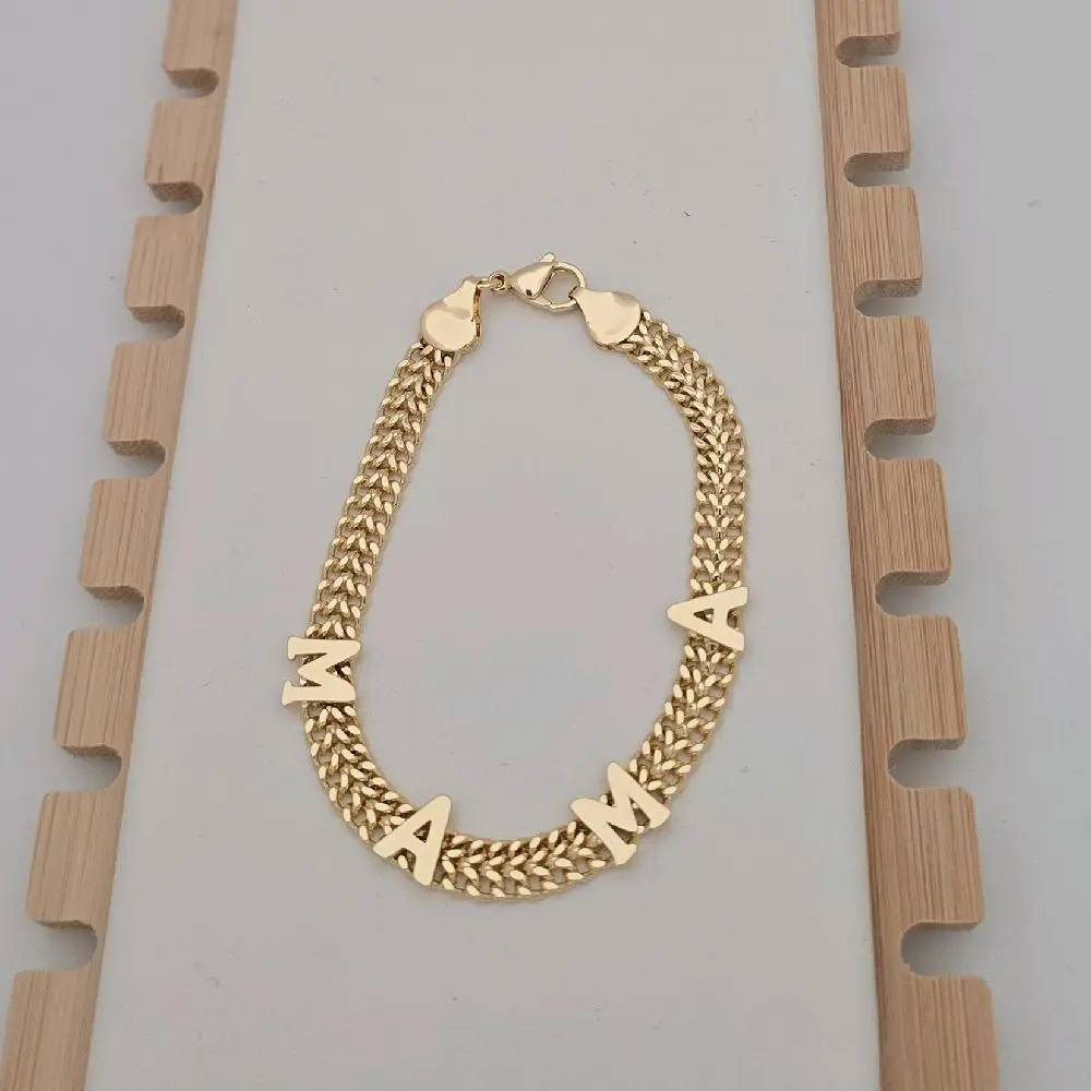Brazalete 100 Mama Ini - Gold Color Chain Bracelet with "MAMA" Lettering for Mother's Day Gift
