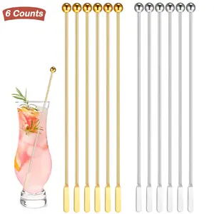 6Counts Reusable Stainless Steel Stirrers, 7.5 Inch Stainless Steel Coffee Stirring Rods, Mixing Rods | Cocktail Stirrers, Drink Stirrers, Beverage Stirrers, Mirror Polished, Sturdy, Dishwasher Safe Home Bar Accessories, Home Bar Tools, Utensils