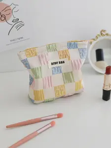 Colorful Plaid Pattern Makeup Bag, Travel Cosmetic Bag, Cosmetic Travel Bags, Portable Cosmetic Storage Bag, Zipper Makeup Organizer Pouch, Versatile Storage Bag for Skincare, Lotion, Cream, Lip Balm, Eyeliners, Mirror