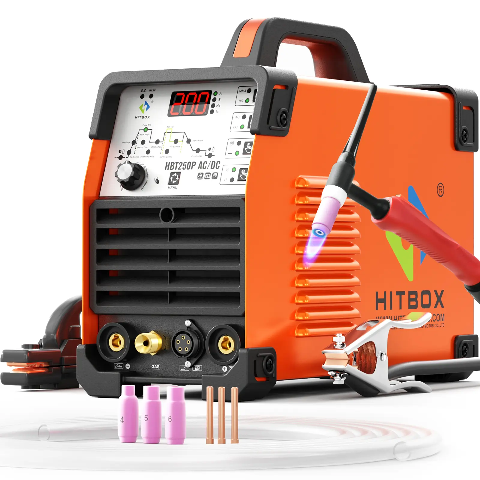 HITBOX HBT250P TIG Welder AC/DC with Pulse, 220V Professional Aluminum Welding Machine with Square Wave/Stick/MMA/IGBT, Exquisite All-Round Arc Welder, Offering You Excellent Cost Performance, Pulse Controls, Tungsten Loss