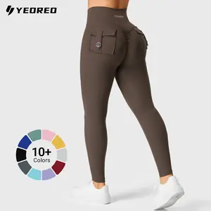 YEOREO CoreFlex Leggings with Pockets for Women Charm Scrunch Workout Leggings V Cross Waist Butt Lifting Gym Yoga Pants