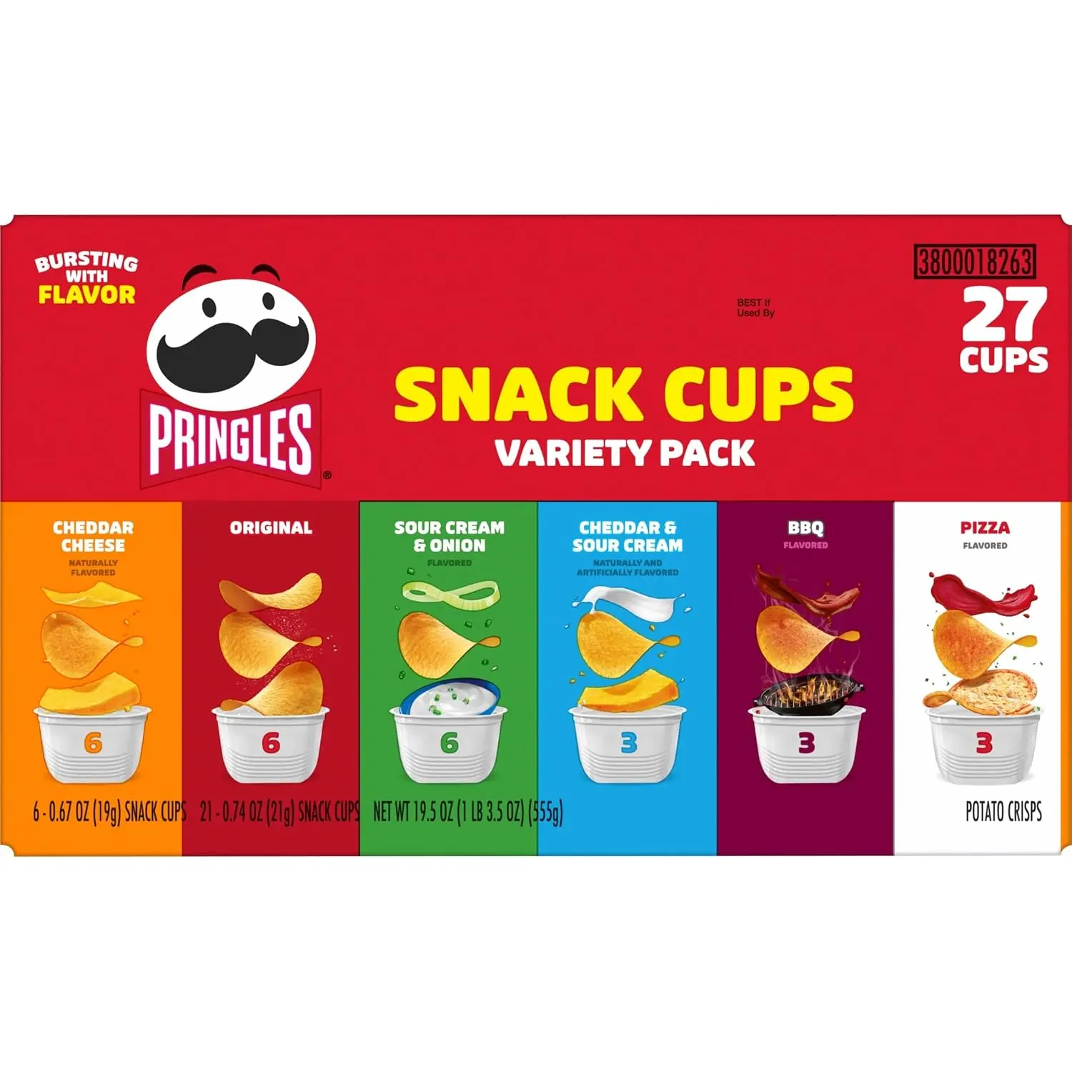 Pringles Wheat Potato Crisps, Ambient Lunch Snacks, Versatile Party Snack Cups, Variety Pack, 19.5oz Box (27 Cups)