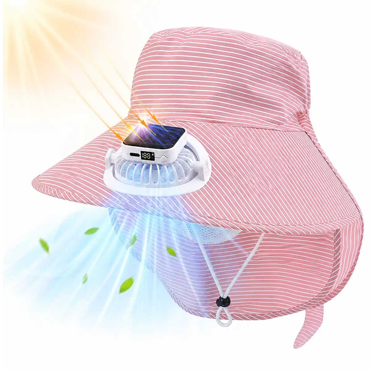 Women’s Wide Brim Sun Hat with Cooling Fan – USB & Solar Rechargeable Outdoor Hat with Neck Flap for Hiking, Fishing, Gardening & Beach Travel