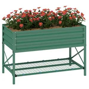 Green Galvanized Raised Garden Bed for Vegetables, Metal Planter Box with Elevated Shelf and Legs, Includes Non Woven Liner, 37 Gallon Capacity, 30" Tall Reduces Back Strain, for Patio Backyard, 41.75"L x 21.25"W x 30"H