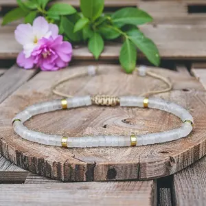 Natural Clear Quartz 2*4MM Tube Beaded Bracelet Healing Crystal Dainty Bracelet Yoga Minimalist Adjustable Bracelet Gift for Women Men