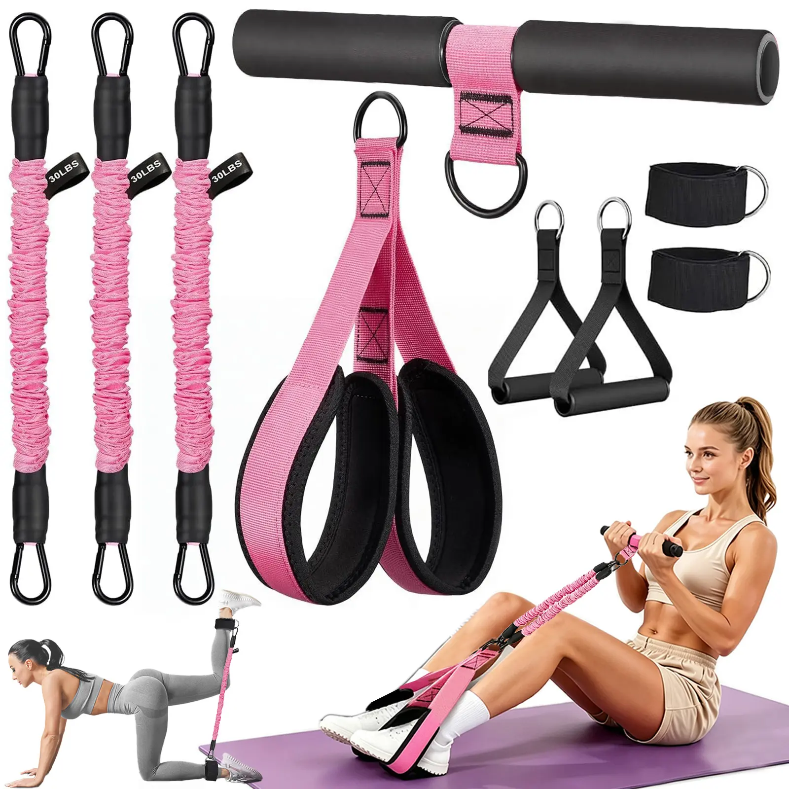 homimanor Upgraded Pedal Resistance Band with Handles, 90LB Adjustable Multifunction Resistance Bands, 3 Tube Foot Pedal Device Puller Exercise Bands, Core & Lower Body Muscle Training,  Workout Equipment for Women Men