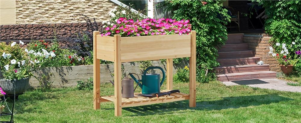 【Fir Wood】Yaheetech Wooden Raised Garden Bed Elevated Planter Box Kit 2 Tiers with Legs for Yard/ Garden Use Planting Vegetables/ Flowers/ Herbs/ Fruits