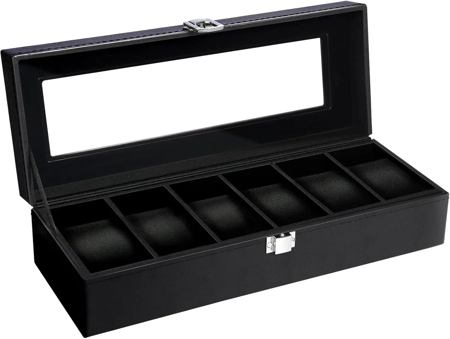 Uten 6-Slot Watch Box Organizer - Large Glass Lid, Black Lining Jewelry Storage Case for Men & Women Gifts