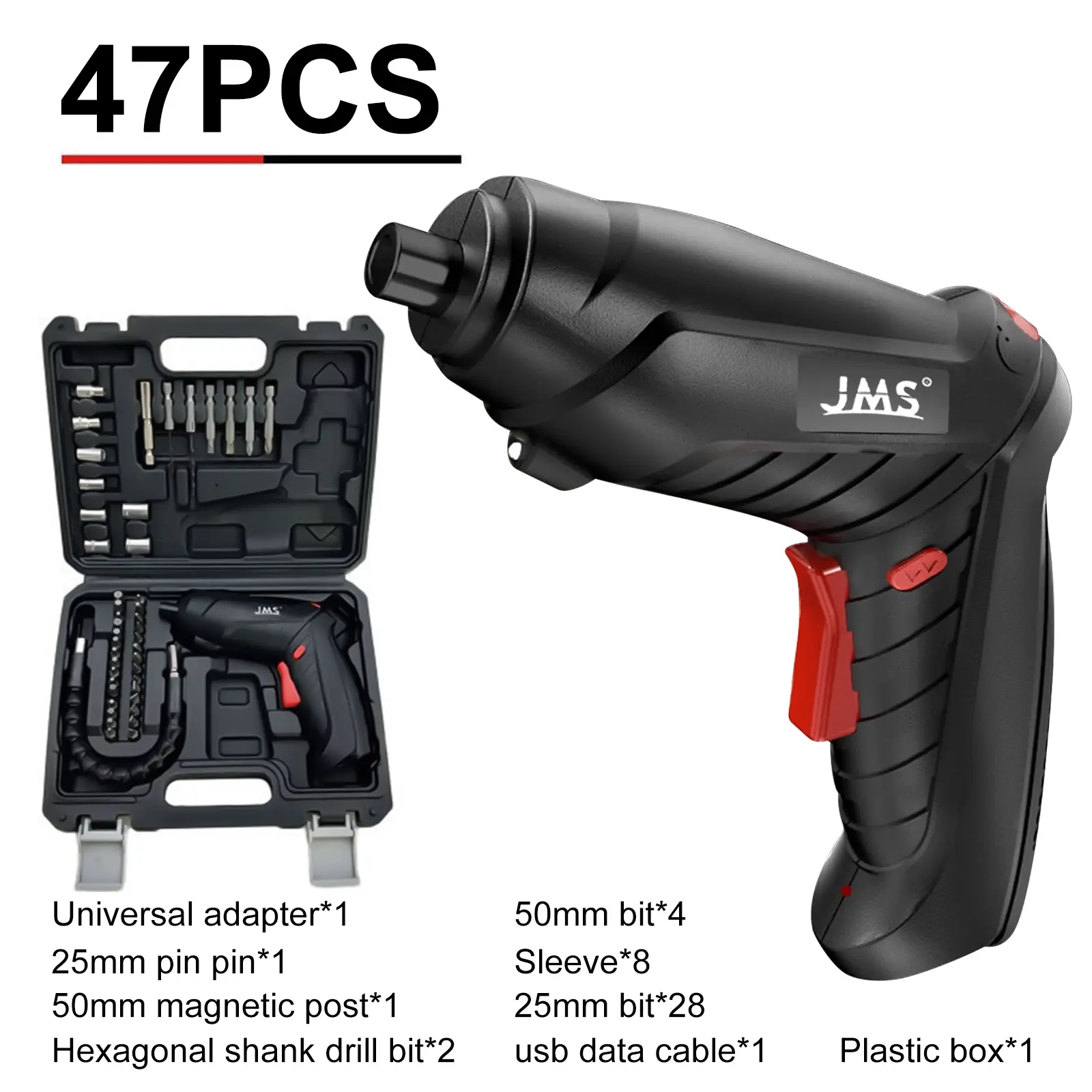 Cordless Electric Screwdriver Drill Set, 47-Piece Kit with Plastic Storage Case for Tools & Hardware Power Tool Use