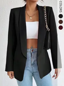 1 piece of women's spring and autumn solid color green fruit collar waist slimming casual suit jacket, versatile for daily use, suitable for office, vacation, home, daily wear, festivals, and four seasons