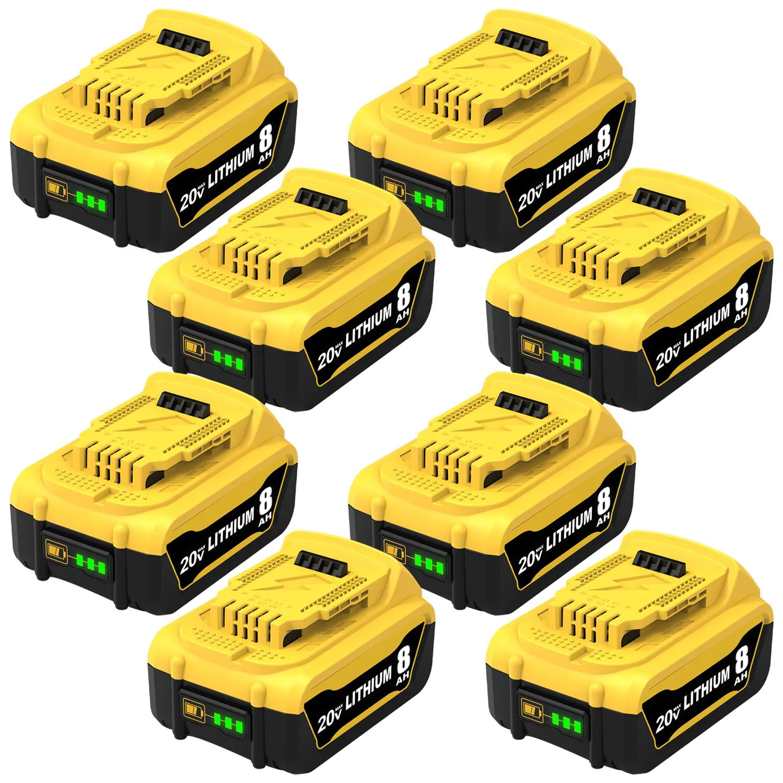 8-Pack 8000mAh Lithium Replacement Battery for Dewalt 20V MAX DCB206 Series Power Tools, Power Tool Accessories