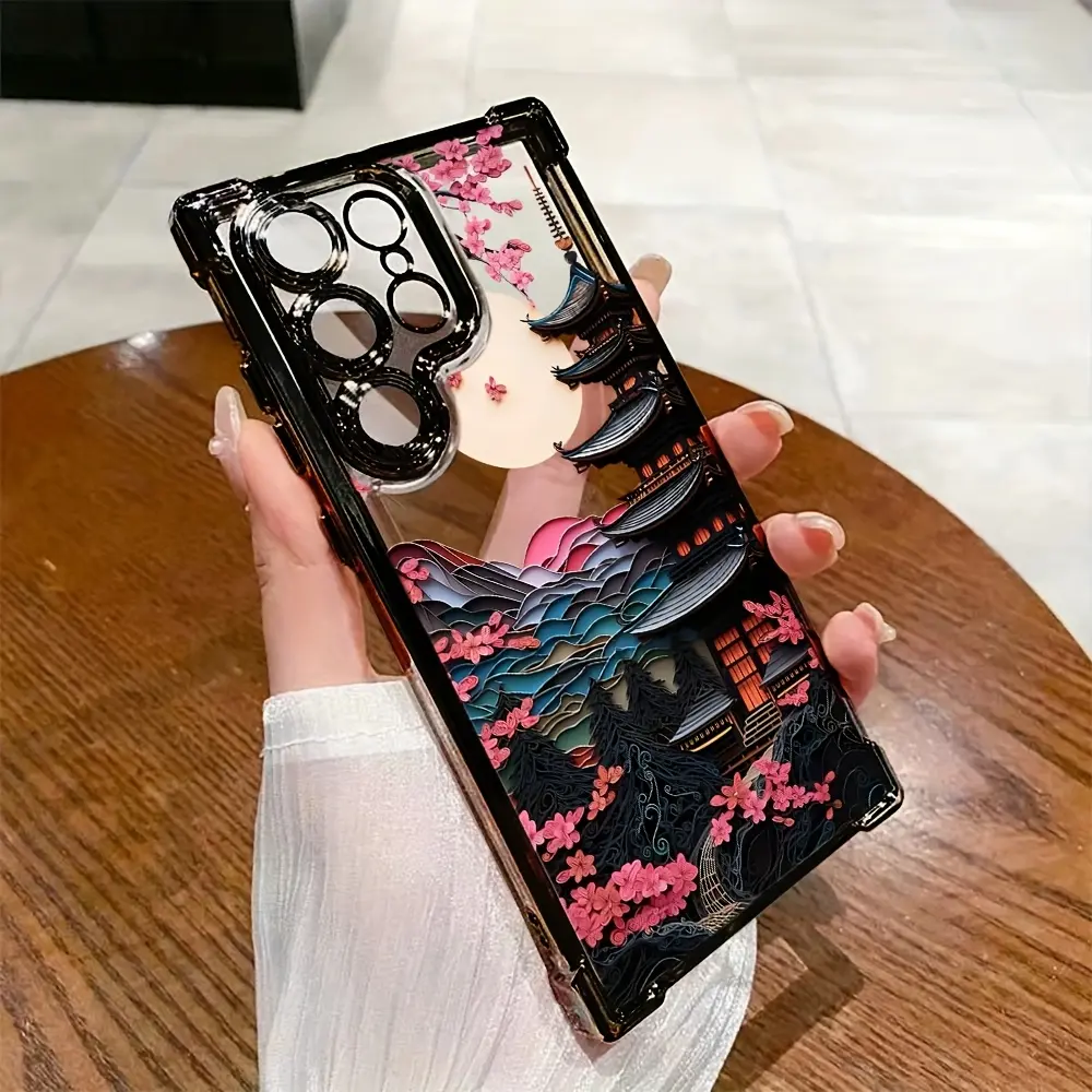 Japanese-Style Ancient House TPU Plastic Back Phone Case - Shockproof, Transparent Accessory for Samsung Galaxy S25, S24, S23, S22, S21 FE, Ultra, Plus 4G, 5G Devices, Accessories, Soft Back