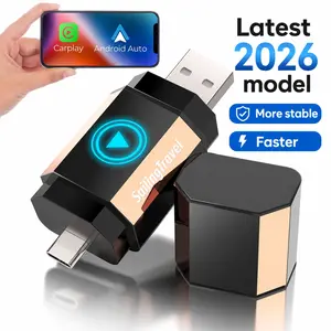 Wireless CarPlay & Android Auto Adapter with Built-in Magnetic Mount – Mini USB/Type-C 2.0 Dongle for iPhone & Android, Zero-Lag Plug-and-Play fathersdaygift
