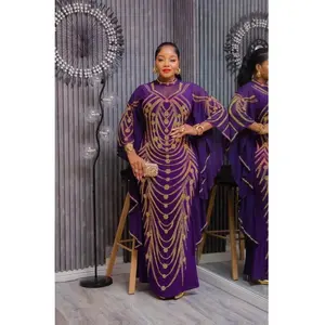 Classy Purple Kaftan Dress with Rhinestones - African Wedding Guest Dress Nigerian Engagement Ceremony Dinner Gala