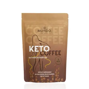 Mundo Natural Keto Coffee 57g Sachet with Coconut Oil MCT Powder & Grass Fed Butter for Long Lasting Energy & Healthy Fats Beverage 30 Servings Premium Mushroom Arabica Coffee Blend