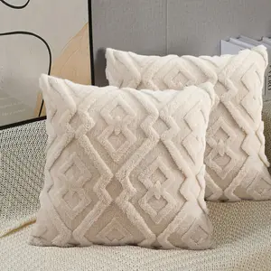 Bohemian Style Plush Pillow Cover, Soft Geometric Pattern Diamond Design, Home Decor for Living Room Bedroom Sofa Bed, Holiday Gift