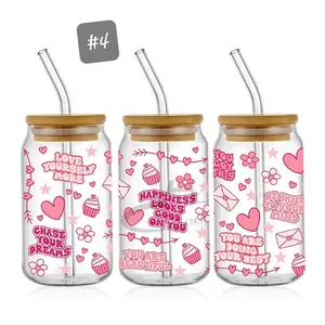 Coffee Fuel uv dtf wrap, Mixed UVDTF wrap Glass Can Wrap, Full Cup Wrap 16oz. Glass Can, Permanent Adhesive UV, Waterproof Ready to Apply sticker cup
