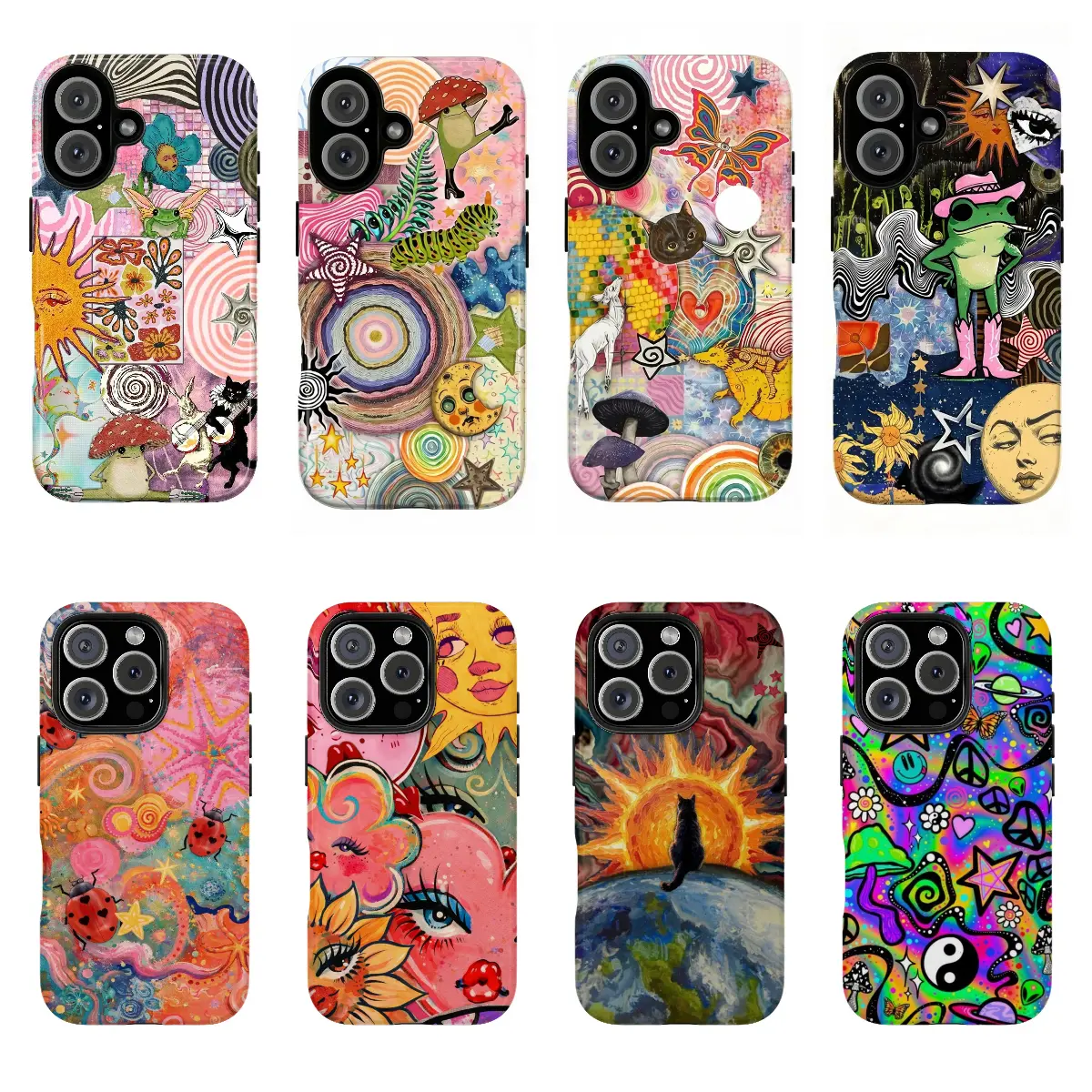 Whimsical Psychedelic Collage Phone Case Cover for iphone 17 phone case 16 pro max 15 Plus 14 13 12 11 and Samsung S26Ultra S25Plus S24 S23 S22 Cute,clear,military-grade,high-end,durable,shockproof,and drop-resistant 2-in-1 glossy phone case