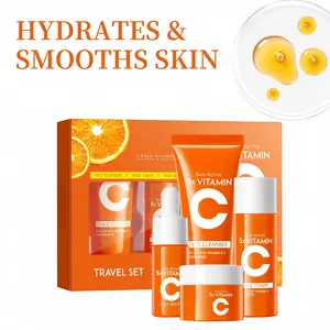 5X Vitamin C Skincare Travel Set for Business Trips - Includes Facial Cleanser(30g),Serum(10ml), Toner(30ml), and Face Cream(15g)- Perfect Gift for Mom and Best Friends - Easy to Carry