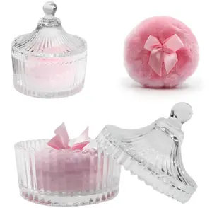 2 Pcs Large Body Powder Puff and Container Valentine's Day gift Powder Container with Puff Crystal Case Soft Washable Reusable Velour Face Body Glitter Wet Dry Makeup (Pink)