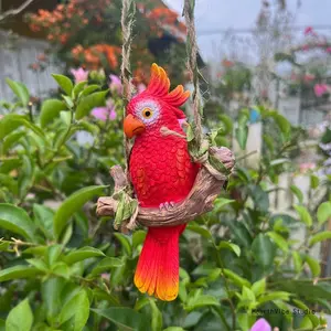 Handmade Resin Parrot-on-a-Swing Ornament, Hangable Animal Hanging Decor, Outdoor Ornaments Decor for Courtyards, Gardens