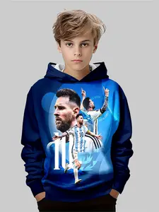 Boys Cristiano Ronaldo 3D Print Hoodie, Fall & Winter Casual Sportswear, Durable Fabric, Breathable Material, Fun Sports, Graphic Team Hoodie