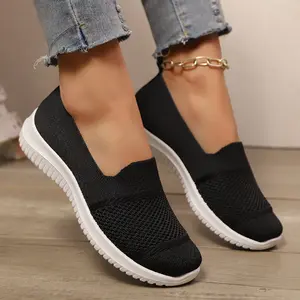 Womens Cloud Soft Sole Slip On Sneakers Breathable Knit Walking Shoes All Day Comfort Casual Trainers For Women Cozy Everyday Wear