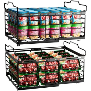 Freezer Organizer Bins, 2 Pack Stackable Deep Freezer Organizer Bins, Large Expandable Chest Freezer Containers with Handle, Metal Adjustable Storage Baskets for Kitchen, Pantry (Black)