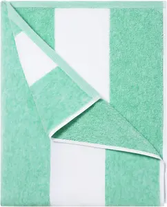 Cotton  Beach Towel - Large 70 x 35 Inch Pool Towel, Green Striped Quick Dry Swimming Cabana Towel